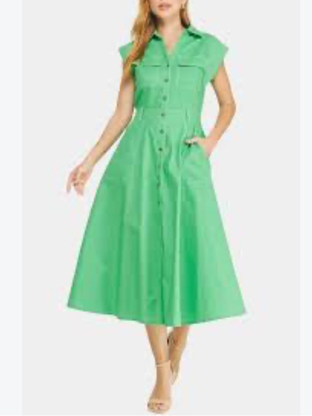 Strut & Bolt Esmeralda Button-Front Green Midi Shirt Dress